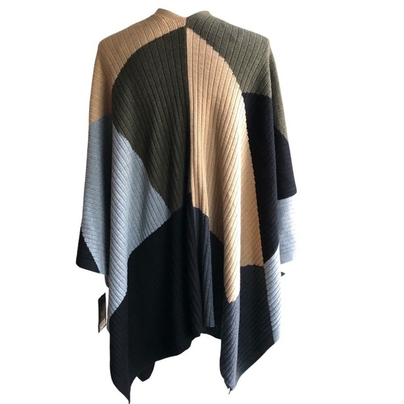 Vince Camuto NWT Knit Cape Green Blue Tan Black Modern Edge - Picture 4 of 9